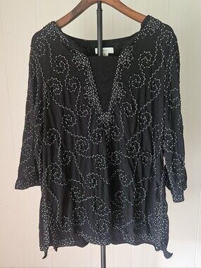 CJ Banks Black Embroidered V-Neck Tunic Size 1X